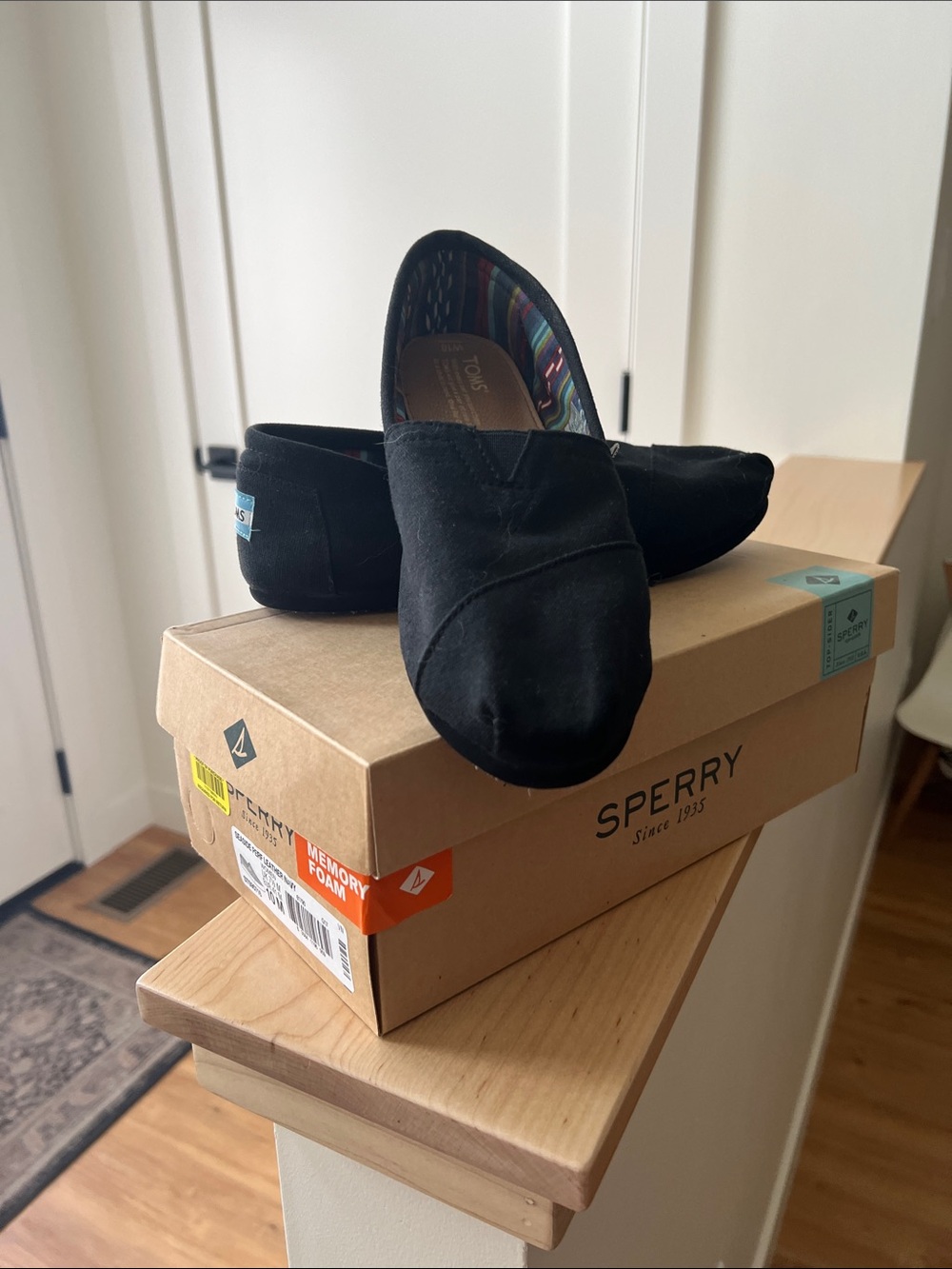 Sperry Black Slip-On Canvas Flats with Patterned Lining